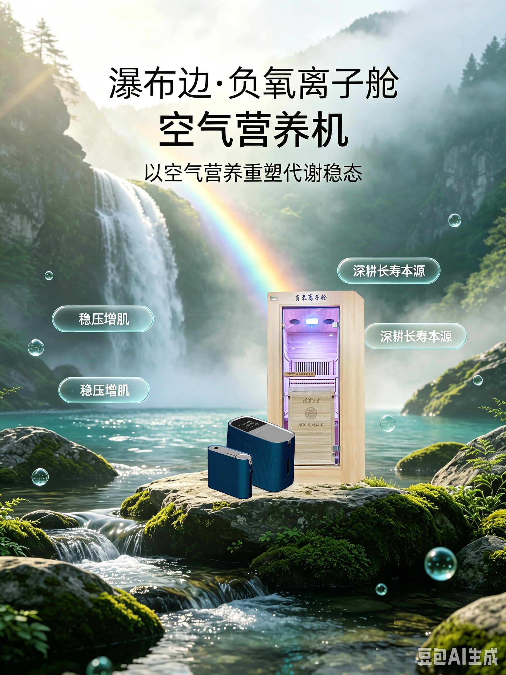 瀑布边-负氧离子舱  空气营养机：以空气营养重塑代谢稳态，稳压增肌、深耕长寿本源